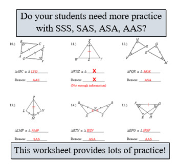 Geometry Worksheet - Triangle Congruence Extra Practice (SSS, SAS ...