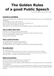 Public Speaking: The Golden Rules - ESL worksheet by LeMing
