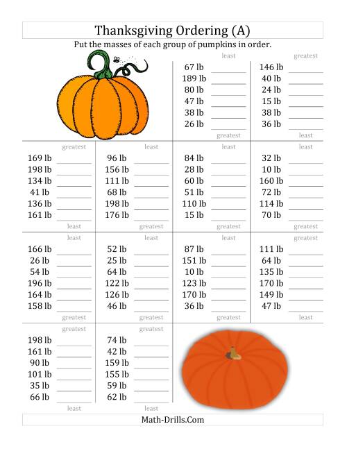 Ordering Pumpkin Masses in Pounds (A)