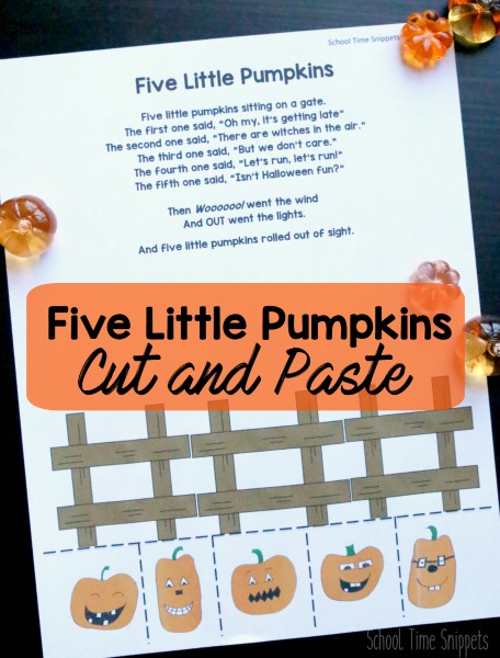 Five Little Pumpkins Cut and Paste Printable | School Time Snippets