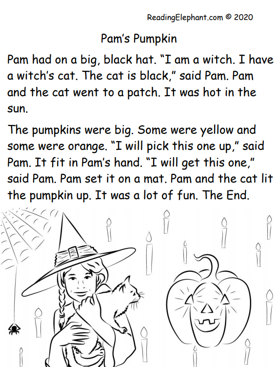 Halloween Kindergarten Phonics Story Reading Elephant Worksheets