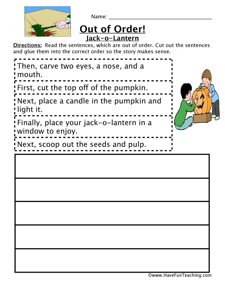 Carving A Pumpkin Sequencing Worksheet  