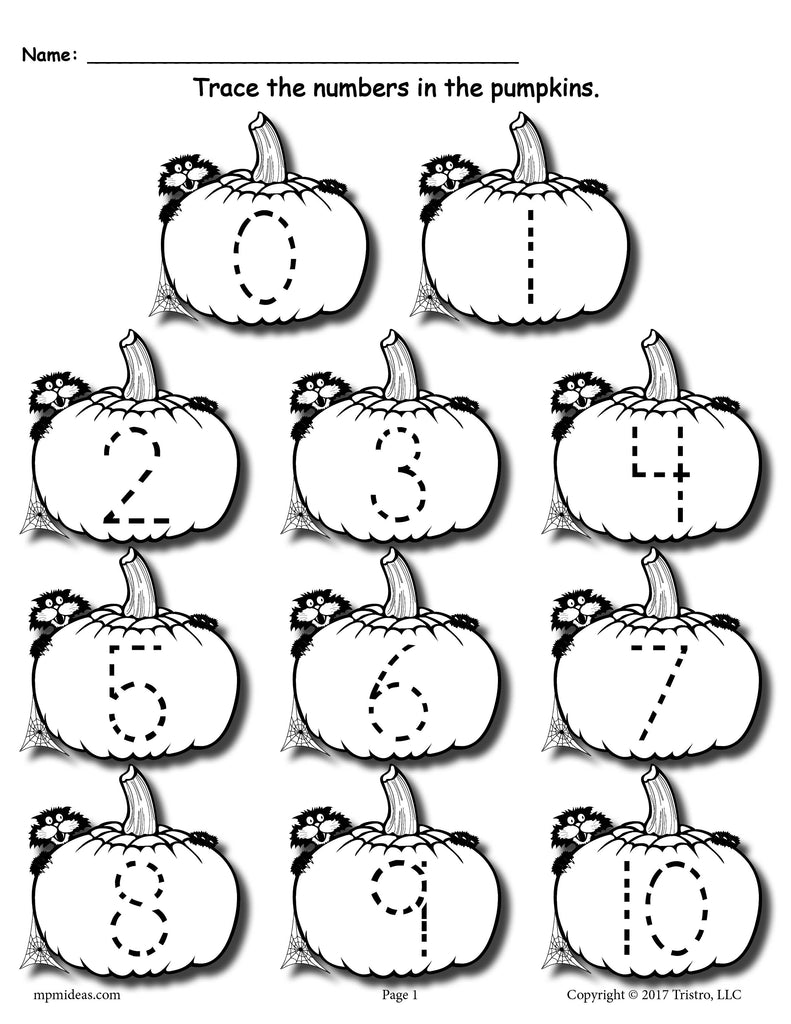 Printable Pumpkin Number Tracing Worksheets 1-20!