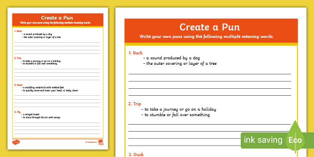 pun worksheet to print