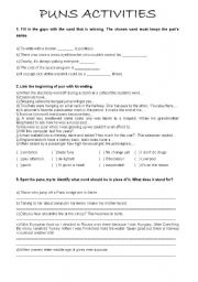 Puns Activities - Worksheet - ESL worksheet by thomas1981