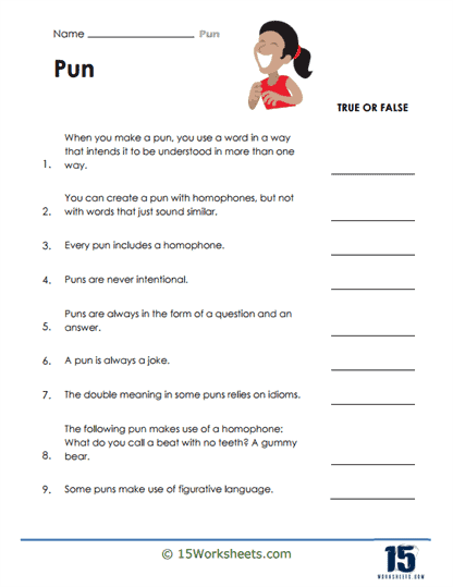 pun worksheet to print