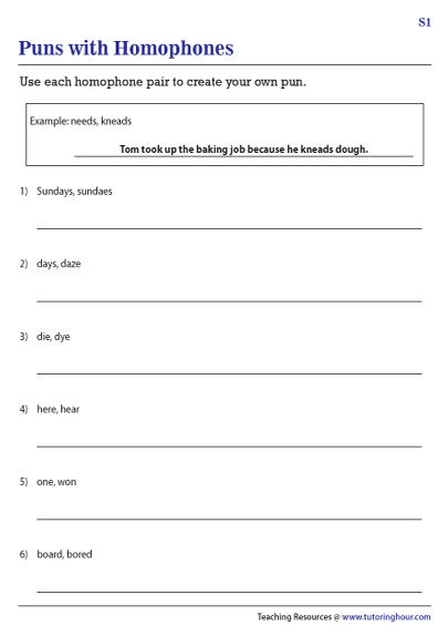 pun worksheet to print