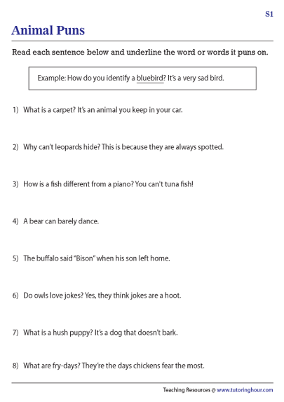 Animal Puns Worksheets
