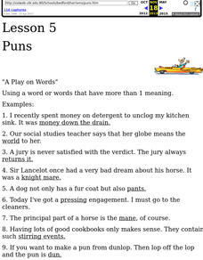 Puns Worksheet for 4th - 8th Grade | Lesson Planet