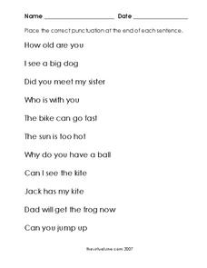 Sentence Punctuation Worksheet for 1st - 3rd Grade | Lesson Planet