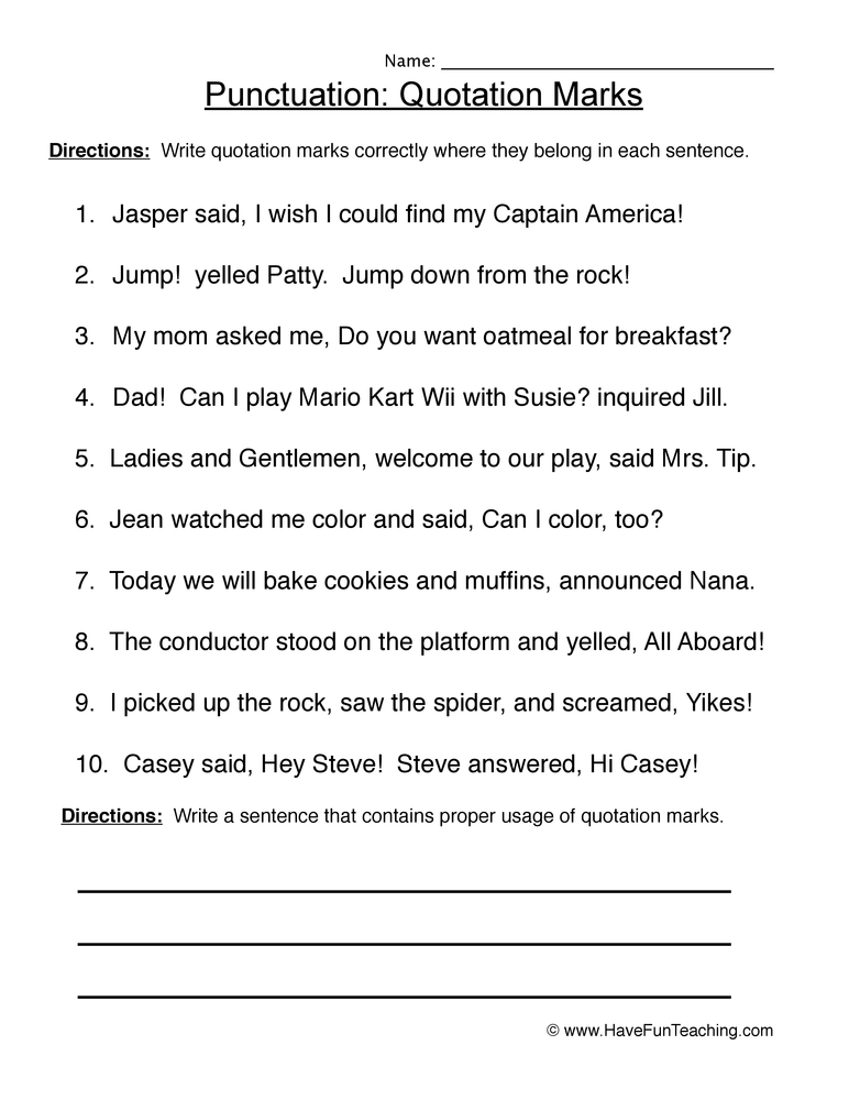 Quotations Punctuation Worksheet  