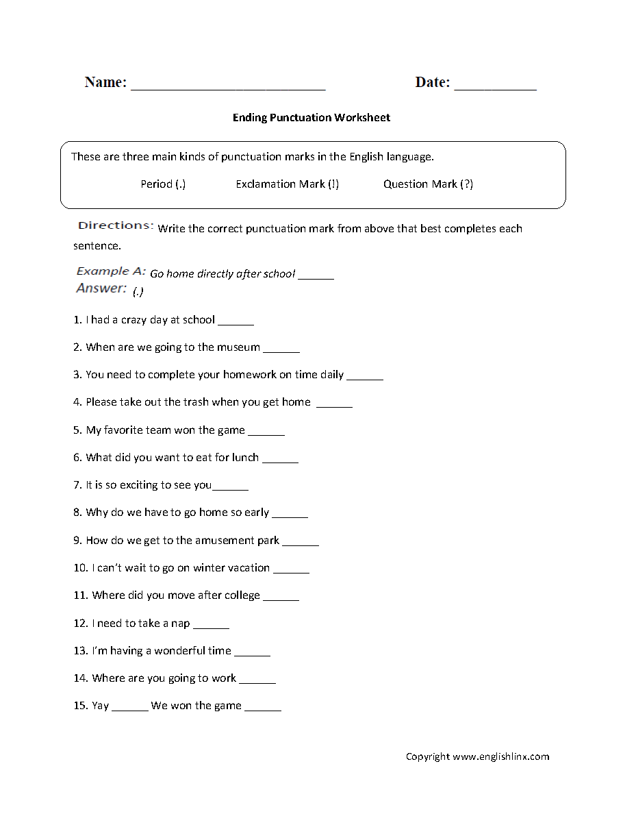 Punctuation Worksheets | Ending Punctuation Worksheets