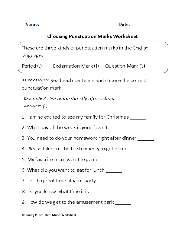worksheets library | Punctuation Worksheets