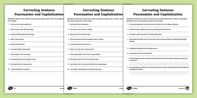 Correct the Sentence Punctuation Worksheets | Twinkl