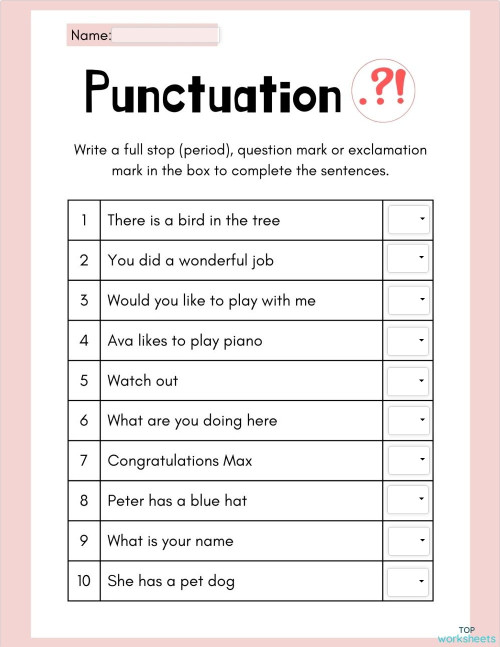 Punctuation marks interactive worksheets and online exercises