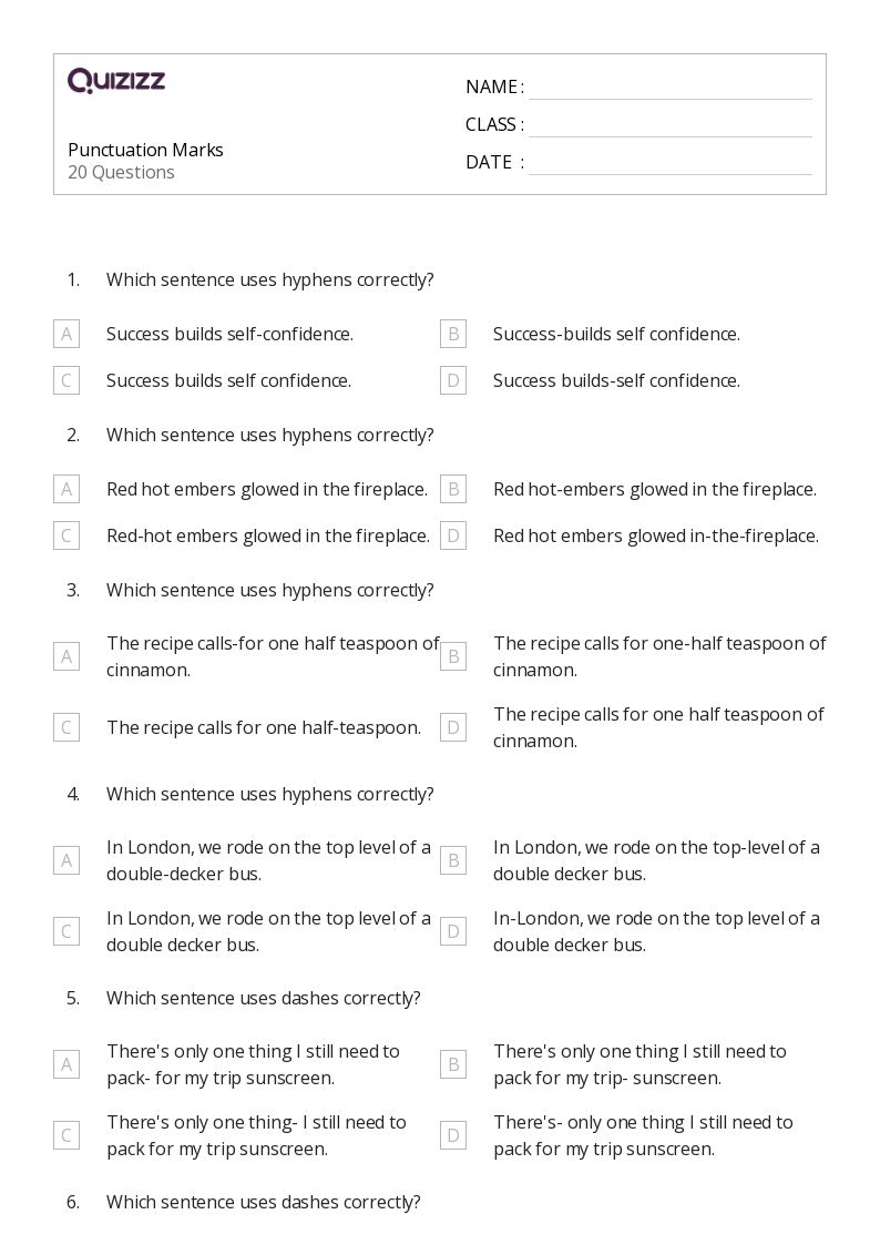 50+ Punctuation worksheets for 8th Grade on Quizizz | Free &  Printable