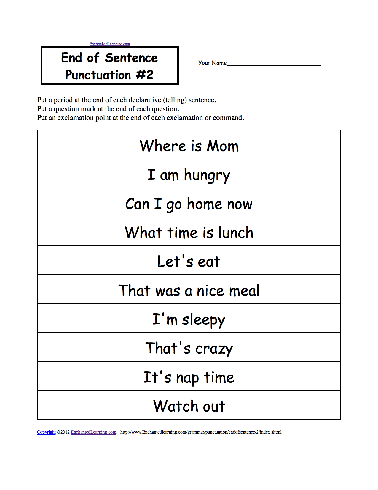 End of Sentence Punctuation, Printable Worksheets ...