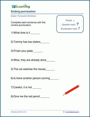 punctuation worksheet for first grade