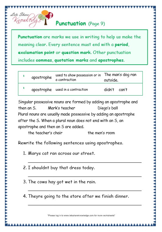 Grade 3 Grammar Topic 30: Punctuation Worksheets - Lets Share ...