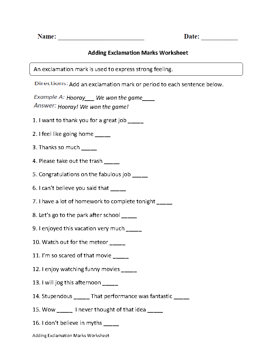 worksheets library | Exclamation Marks Worksheets