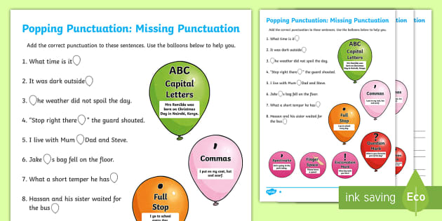 punctuation worksheet for kids