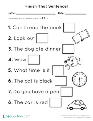 punctuation worksheet for kindergarten