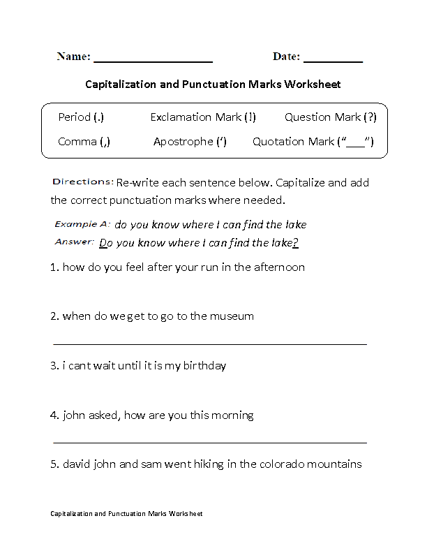 punctuation worksheet for middle school