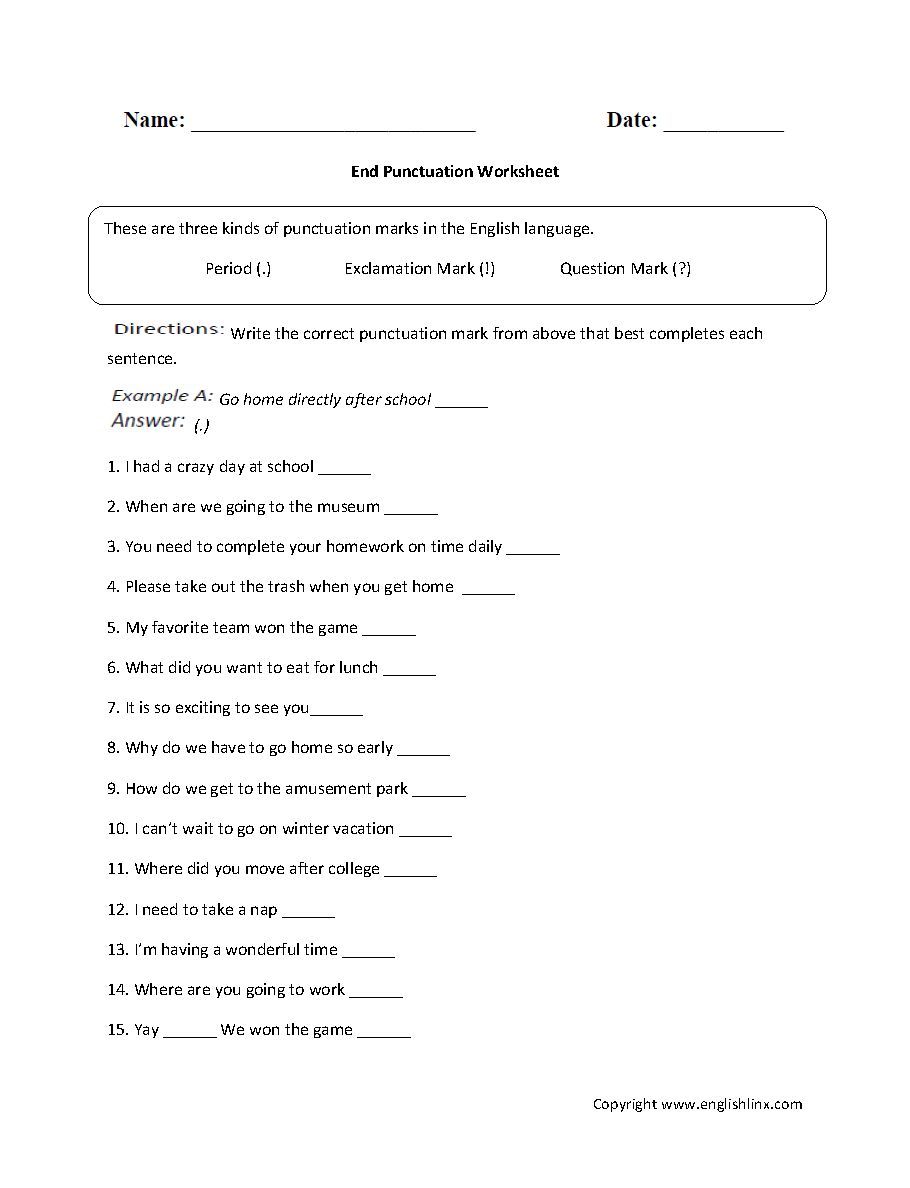 worksheets library | Punctuation Worksheets
