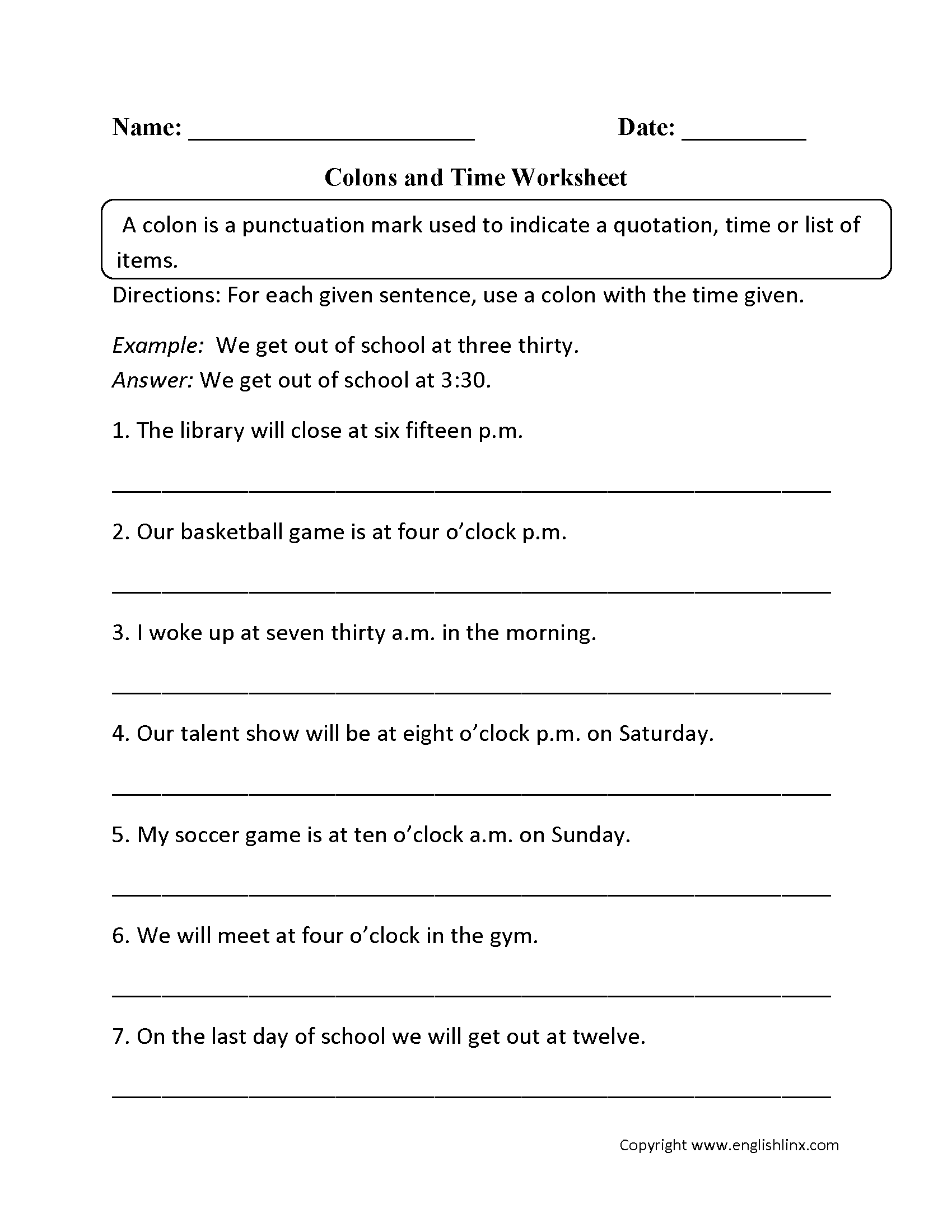 punctuation worksheet high school with answers