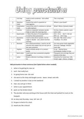 punctuation worksheet high school with answers