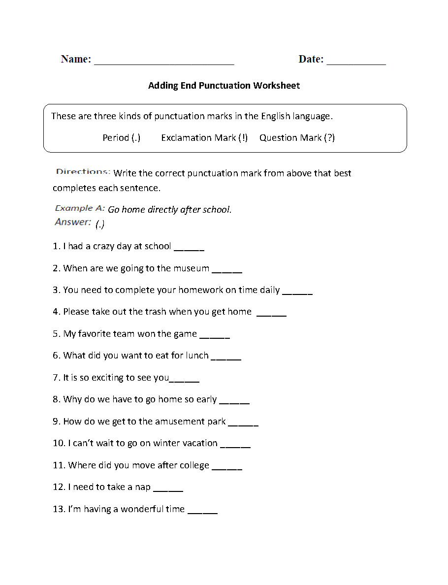 worksheets library | Punctuation Worksheets