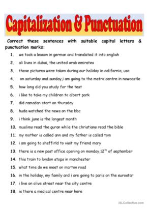 146 PUNCTUATION English ESL worksheets pdf &  doc