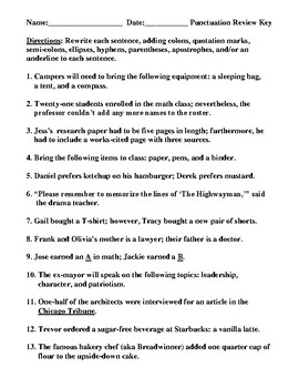 Punctuation Worksheet or Test with Answer Key by Debbies Den worksheets library
