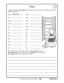 Homophones: fun with puns | 5th grade Writing Worksheet | GreatSchools