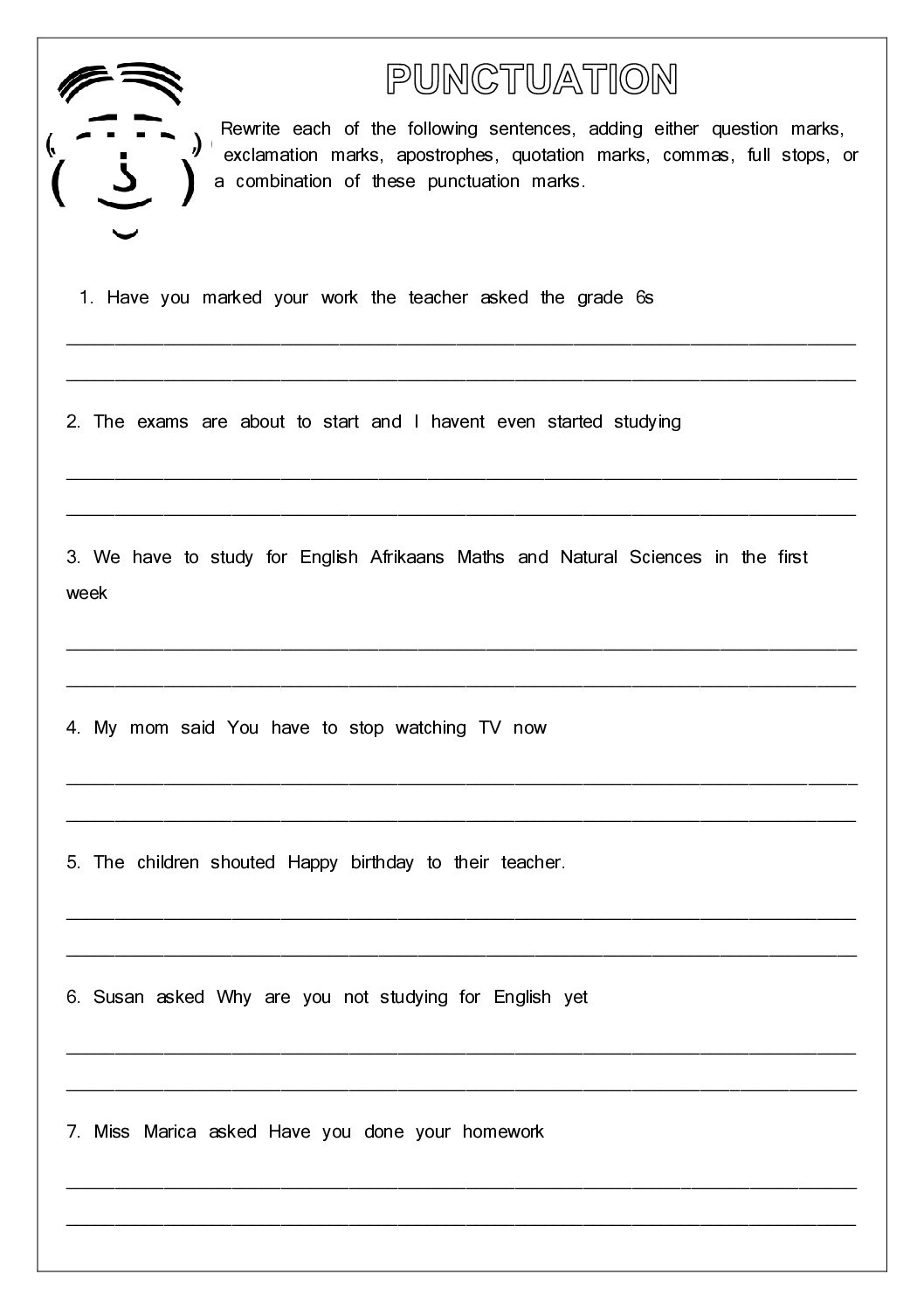 Punctuation worksheet • Teacha!