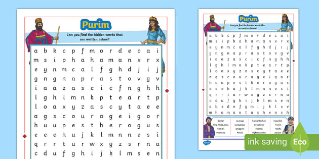 Purim Word Search - KS2 - RE Resources (teacher made)