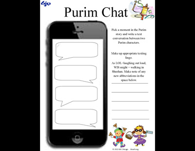 Purim Chat Texting Worksheet - JTeach