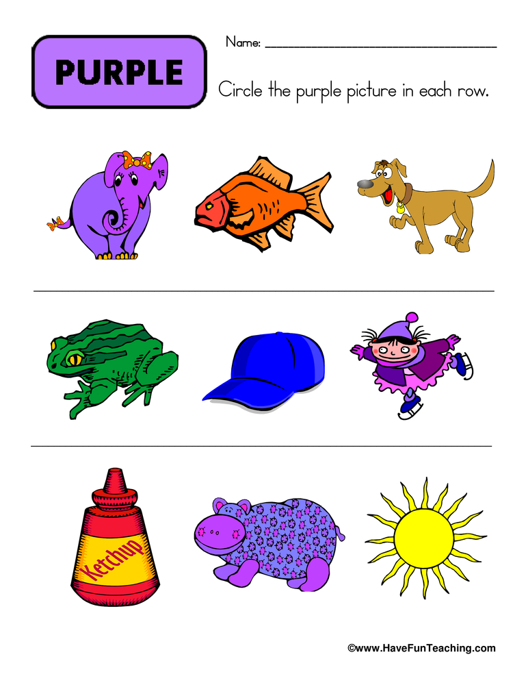 Circling Examples of Purple Worksheet  