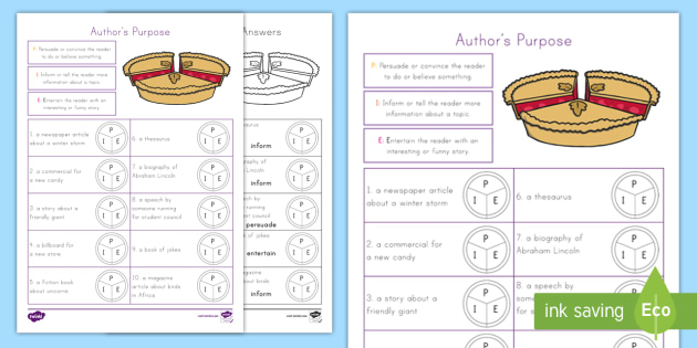 P.I.E Authors Purpose Worksheet for Kids | Twinkl USA