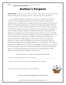 Authors Purpose Worksheets