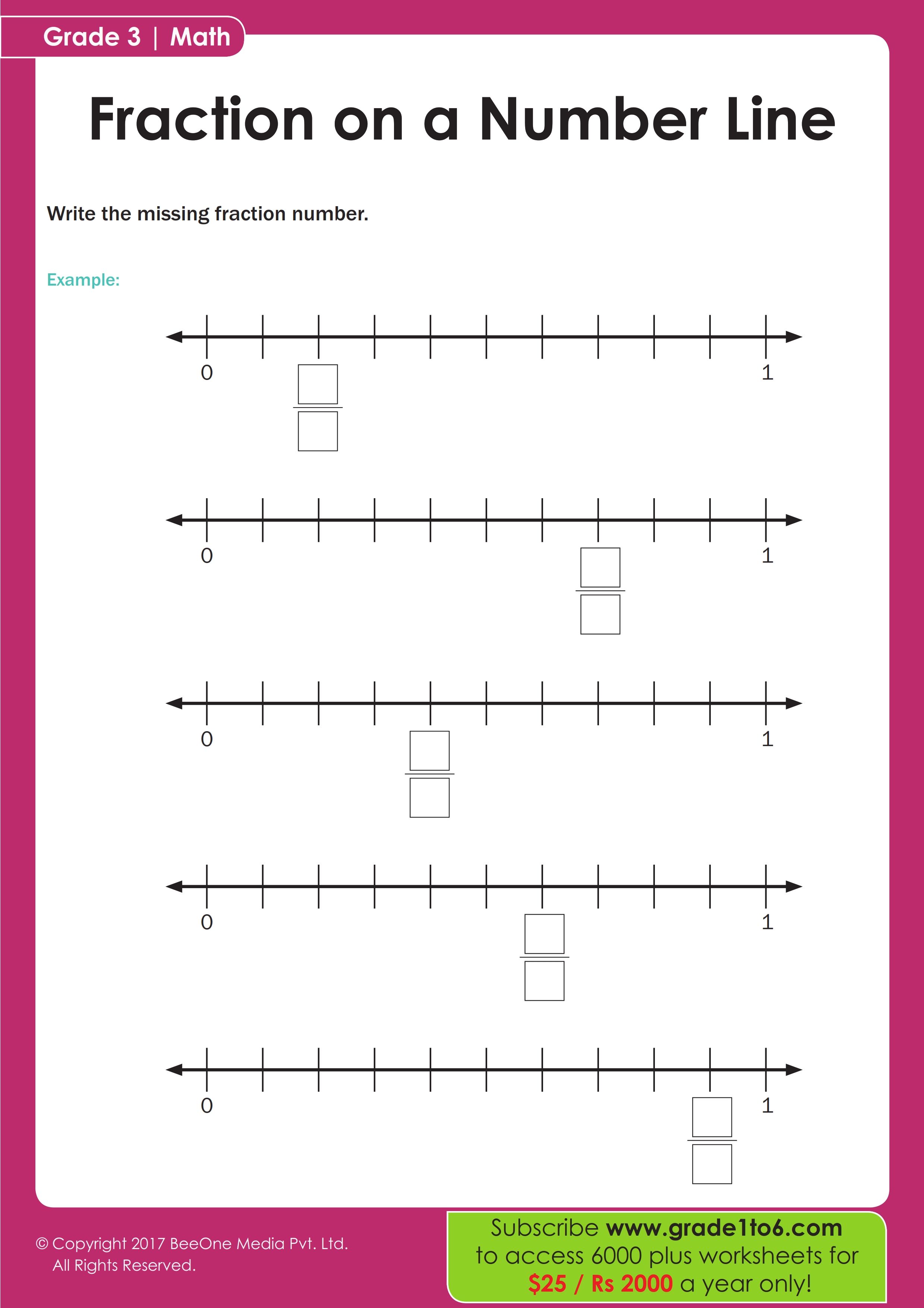 put fractions on a number line worksheet