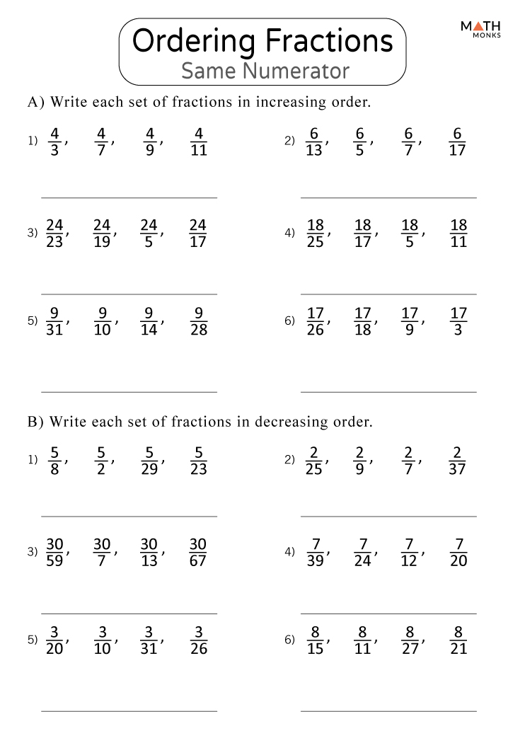 putting fractions in order worksheet