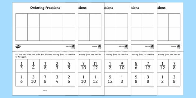 putting fractions in order worksheet