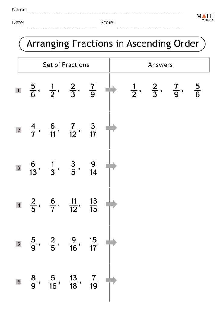 putting fractions in order worksheet