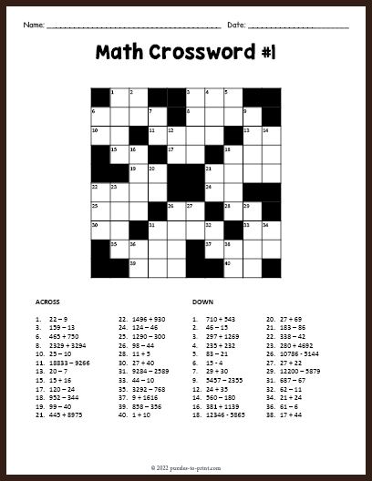 Math Crossword 1
