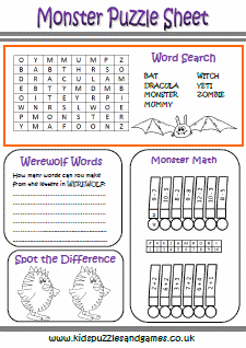 Monsters Puzzle Sheets - Kids Puzzles and Games