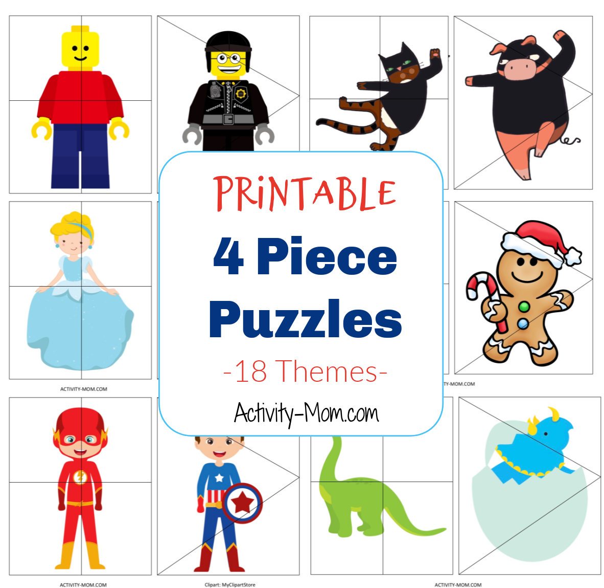 Free Printable 4 Piece Puzzles for Kids - The Activity Mom