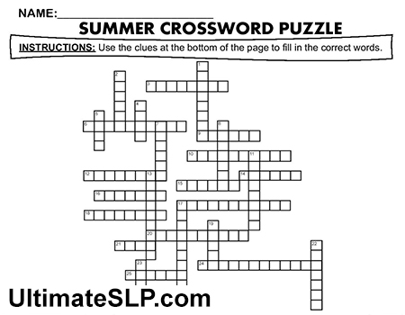 Summer Crossword Puzzle Worksheet - Ultimate SLP