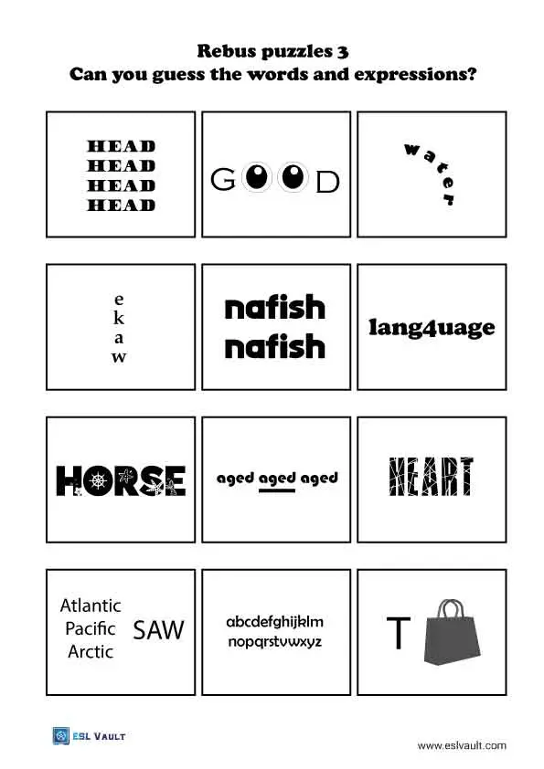 300 Free printable rebus puzzles with answers - ESL Vault