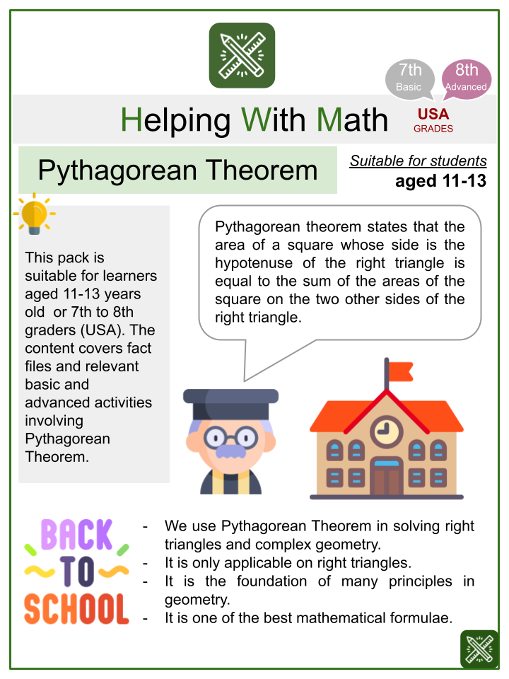 Pythagorean Theorem Themed Math Worksheets | Aged 11-13